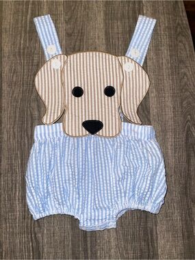 Busy Bee Smocks Seersucker Puppy Bubble Size 18m